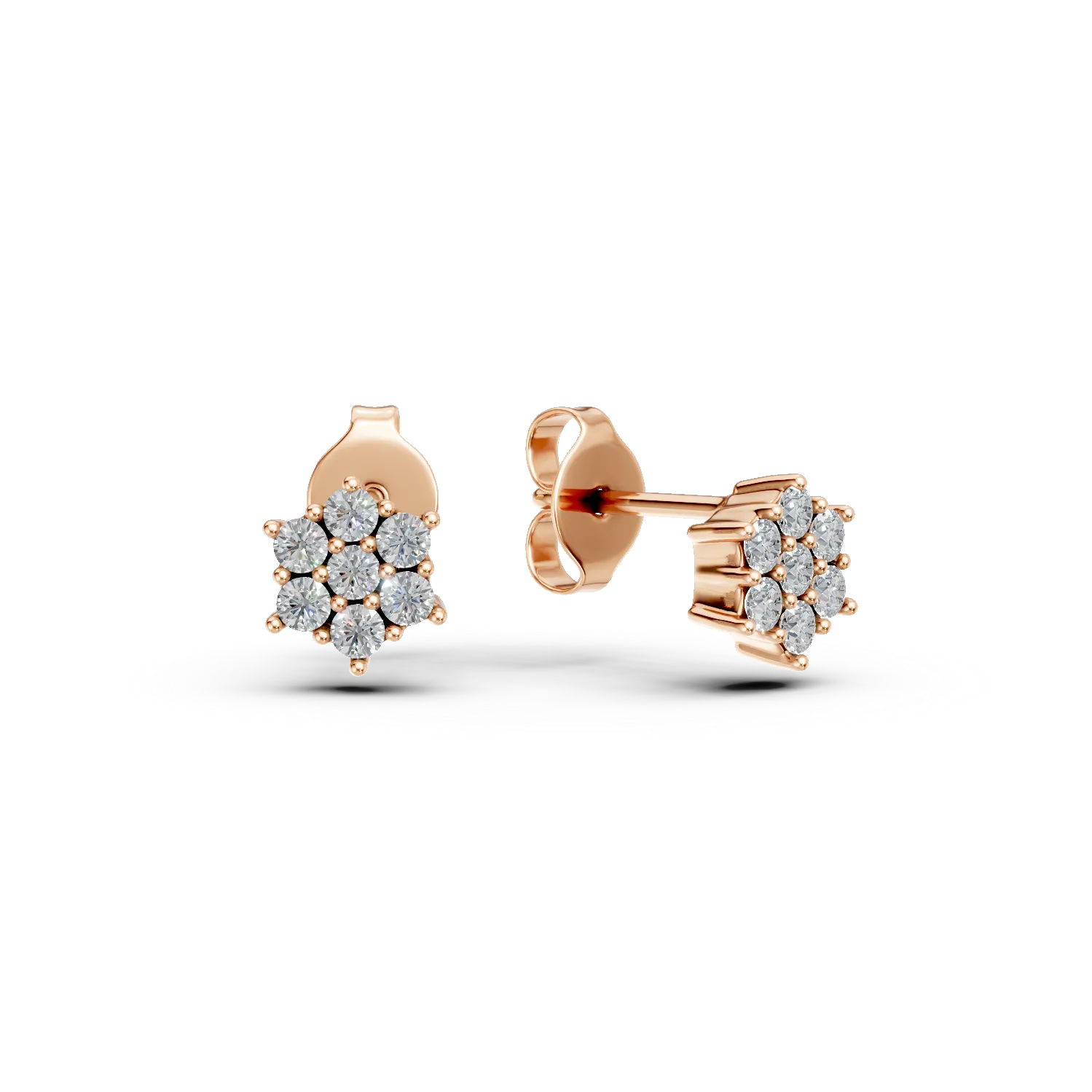 Cercei stud rotunzi din aur roz cu zirconia