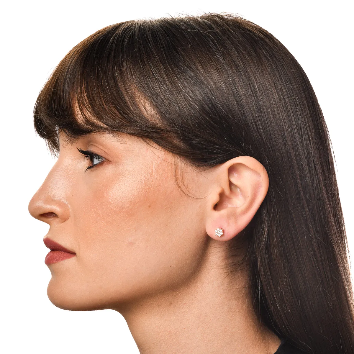 Cercei stud rotunzi din aur roz cu zirconia