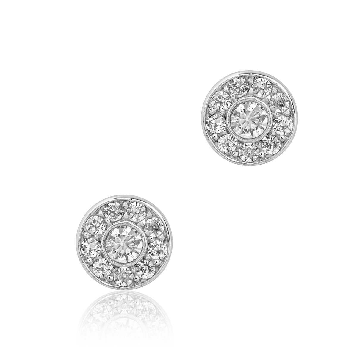 Okrągłe kolczyki wkrętki z białego złota z mikro osadzoną cyrkonią