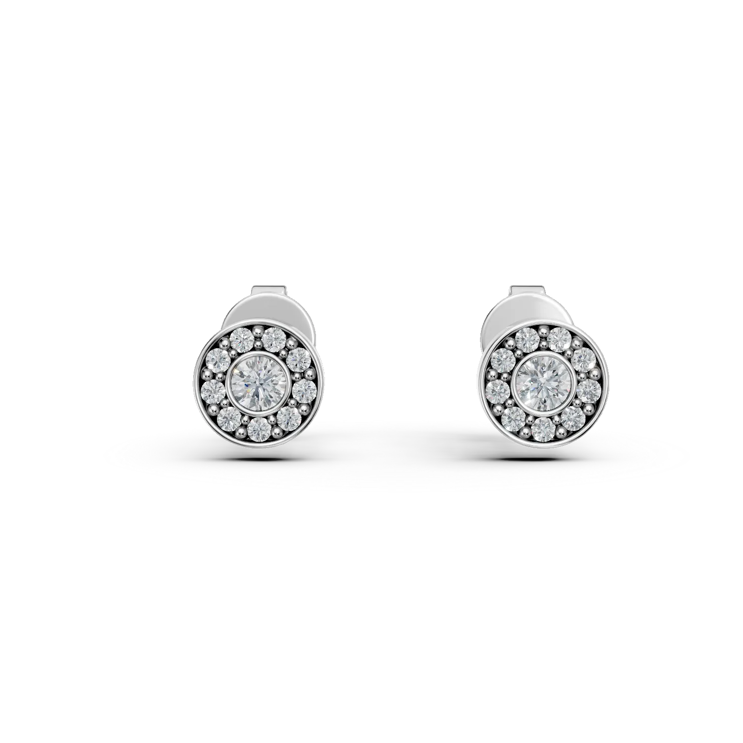 White gold round stud earrings with microsetting zirconia