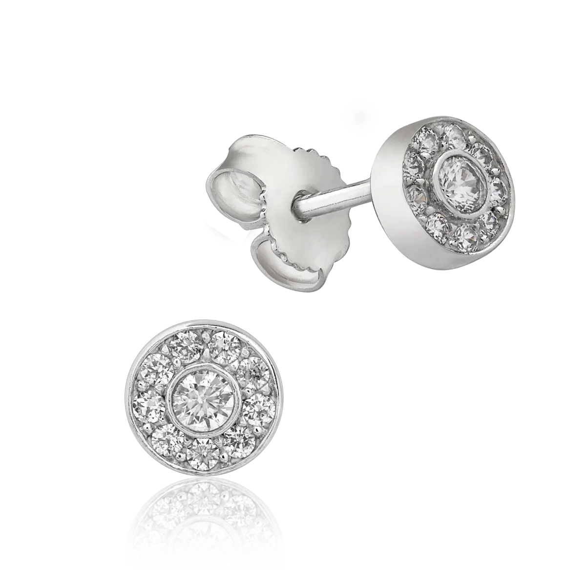 White gold round stud earrings with microsetting zirconia