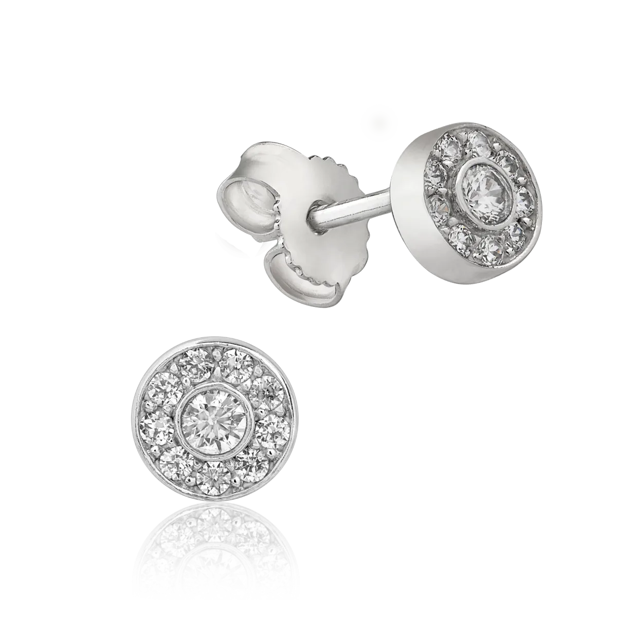 Cercei stud rotunzi din aur alb cu zirconia microsetting