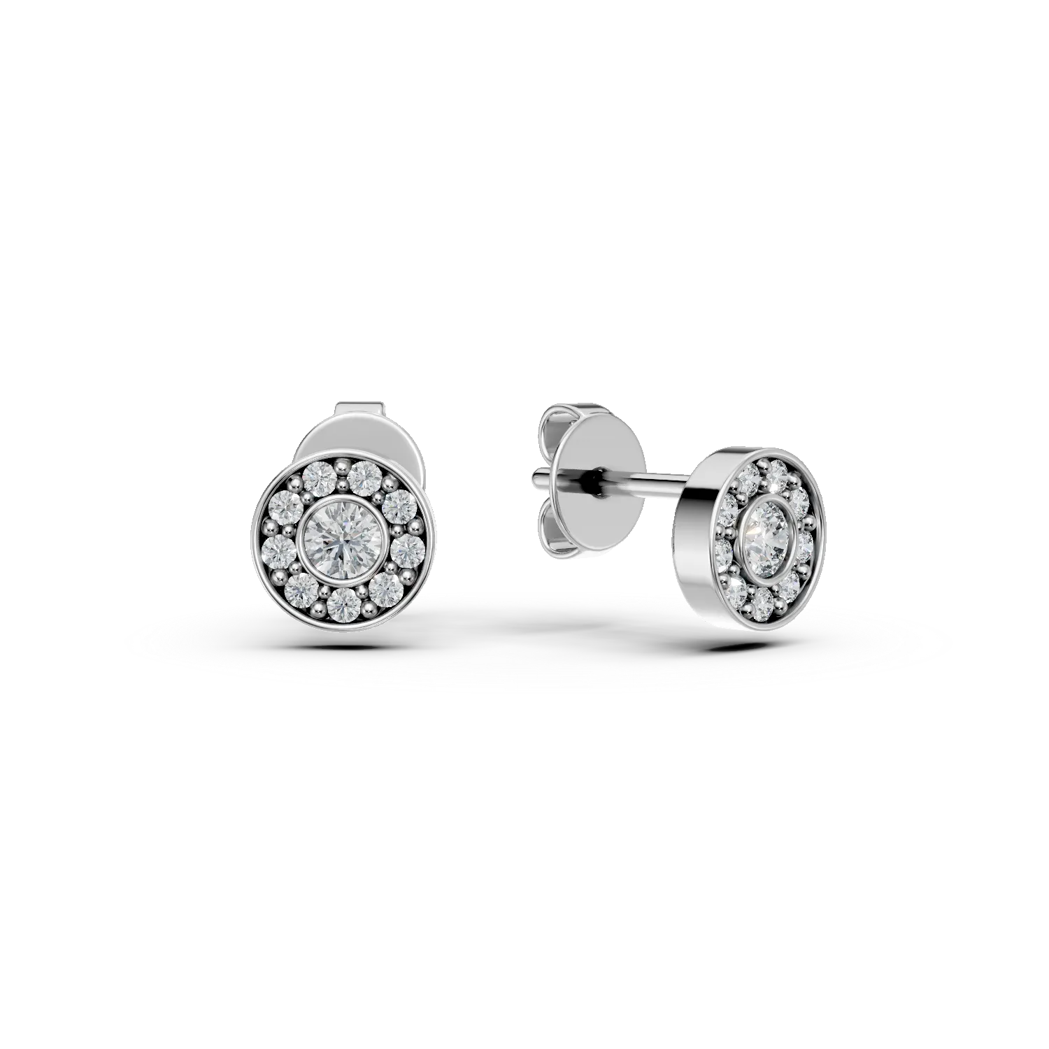 Cercei stud rotunzi din aur alb cu zirconia microsetting