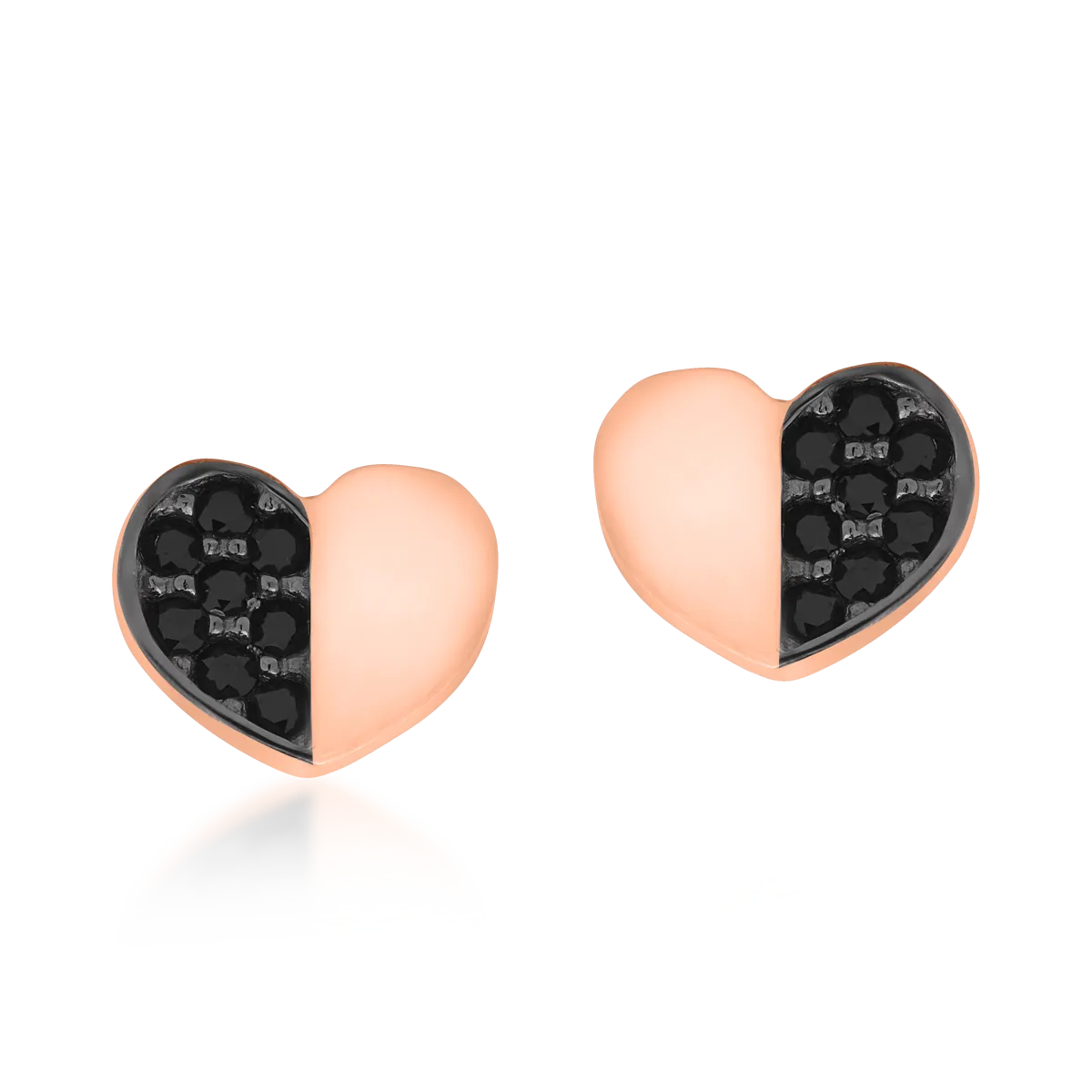 Kolczyki w kształcie serca w kolorze różowego złota z czarnymi cyrkoniami