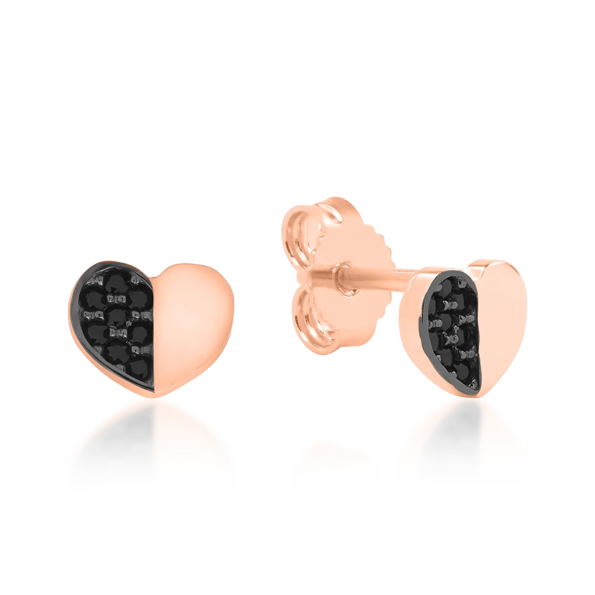 Kolczyki w kształcie serca w kolorze różowego złota z czarnymi cyrkoniami