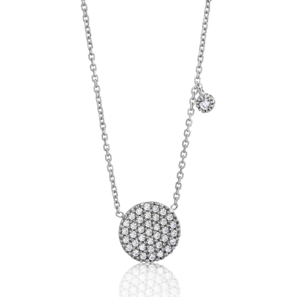 White gold chain with round pendant with microsetting zirconia