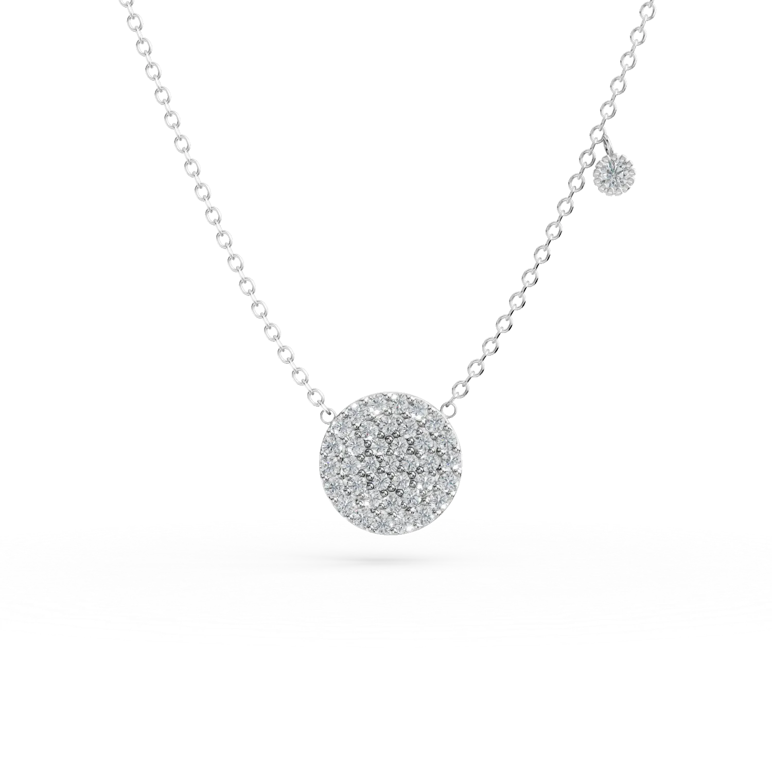 White gold chain with round pendant with microsetting zirconia