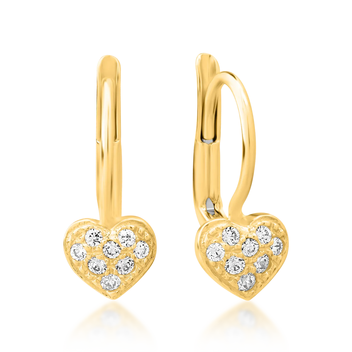 Yellow gold hearts earrings with microsetting zirconia