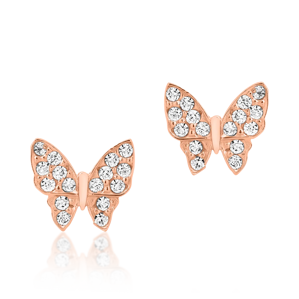 Rose gold butterfly earrings with microsetting zirconia