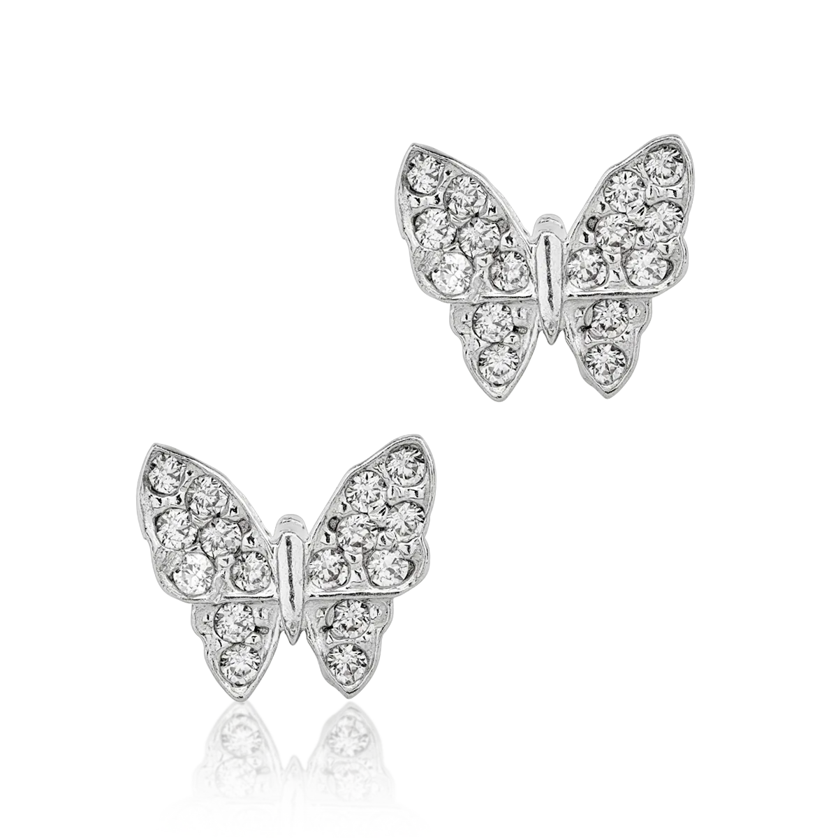White gold butterfly stud earrings with microsetting zirconia