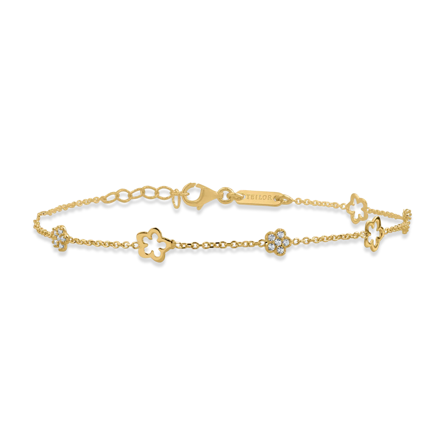 Yellow gold bracelet with flower pendants