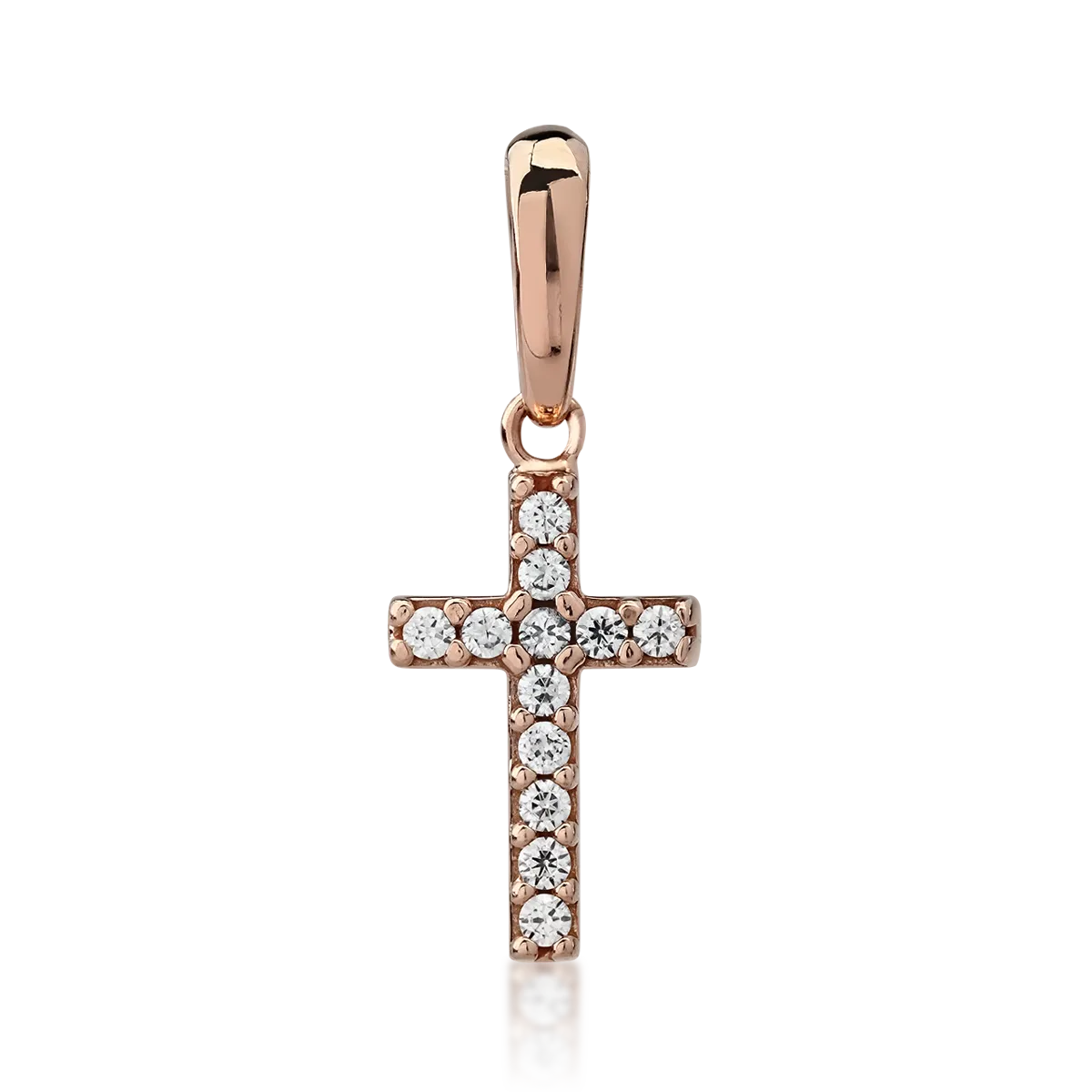 Rose gold cross pendant with microsetting zirconia