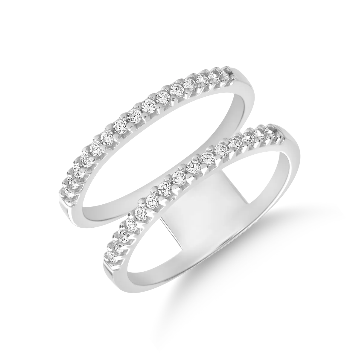 White gold double ring with microsetting zirconia