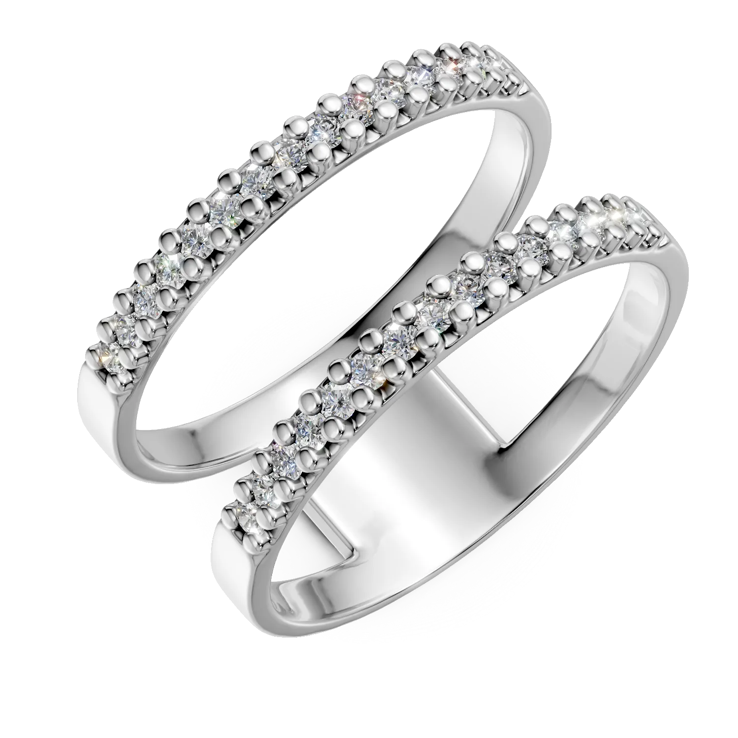 Inel dublu din aur alb cu zirconia microsetting