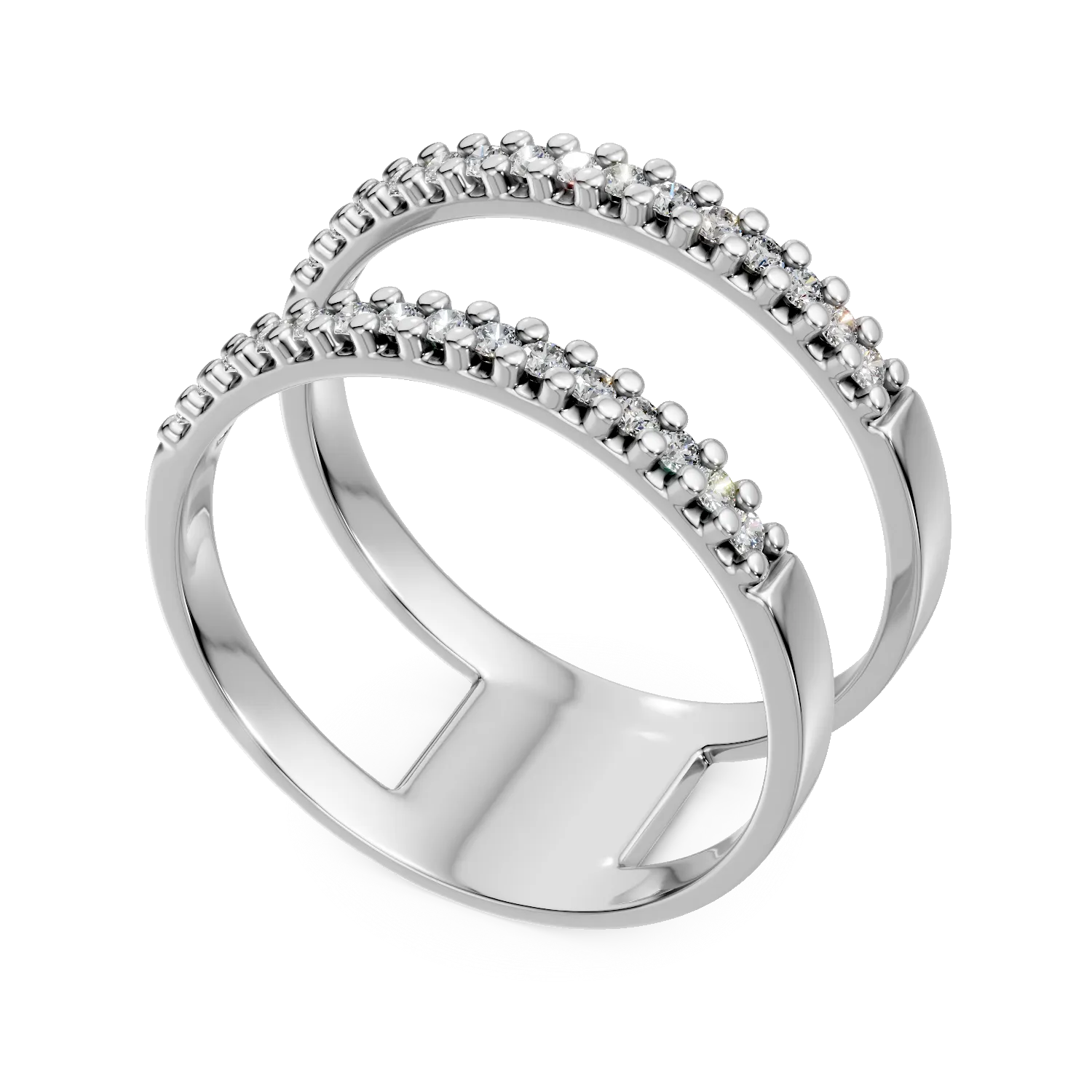 Inel dublu din aur alb cu zirconia microsetting - Imagine 2