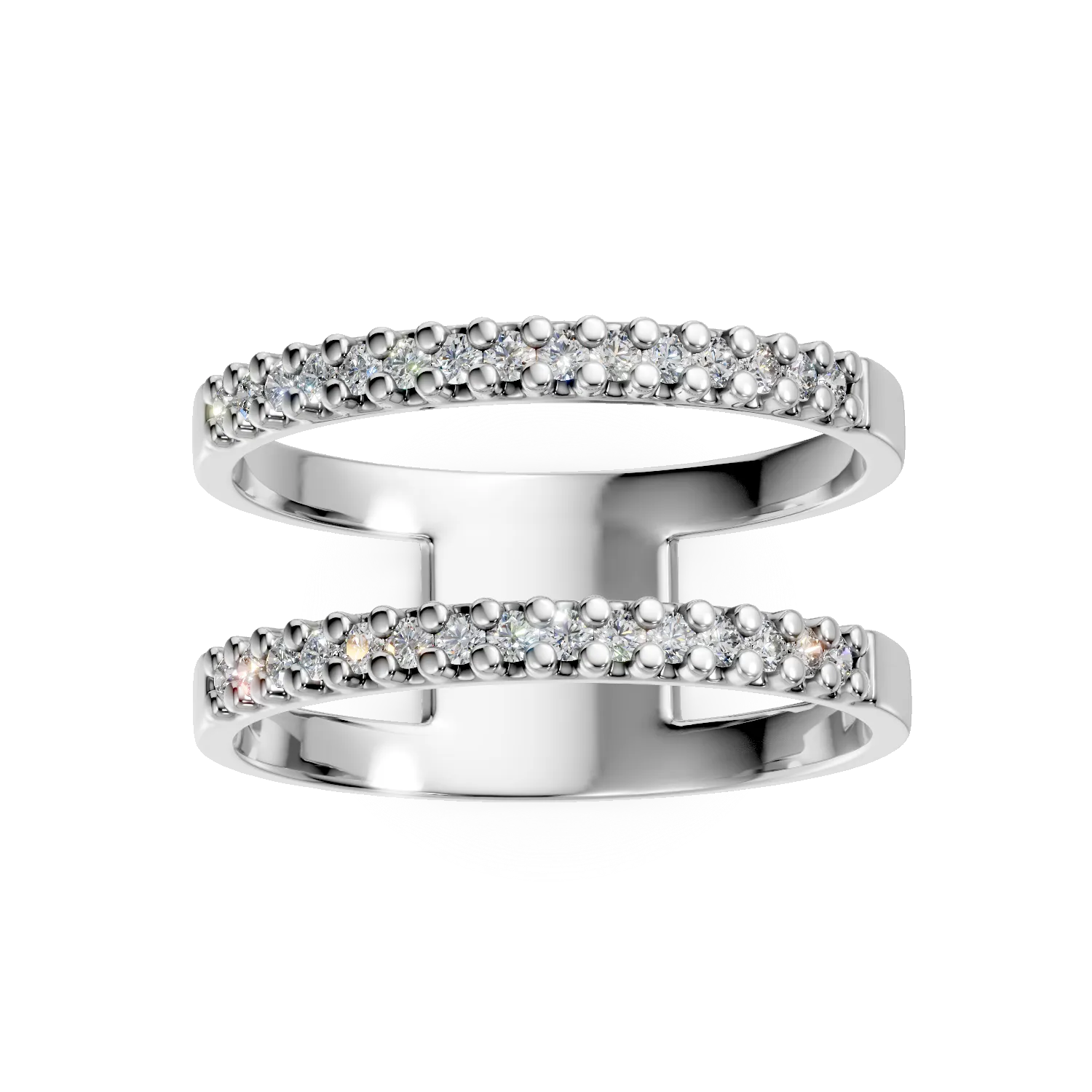 White gold double ring with microsetting zirconia