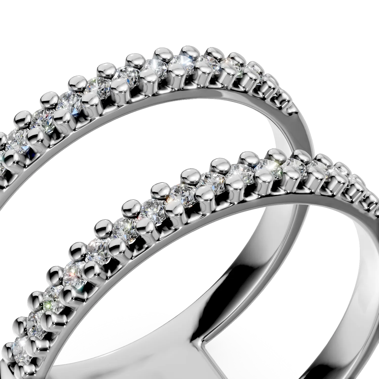 White gold double ring with microsetting zirconia