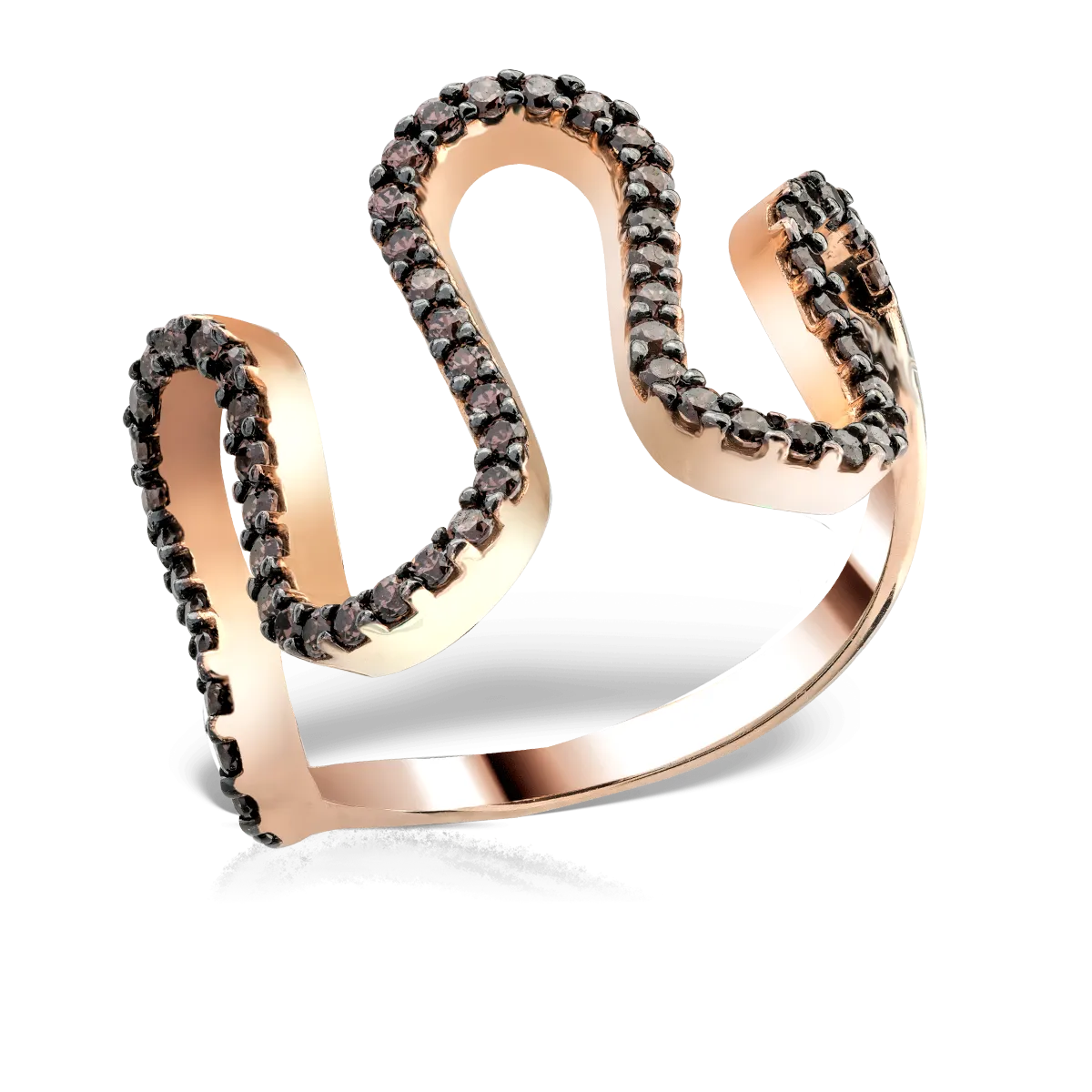 Геометричен пръстен от розово злато с микровтвърден цирконий