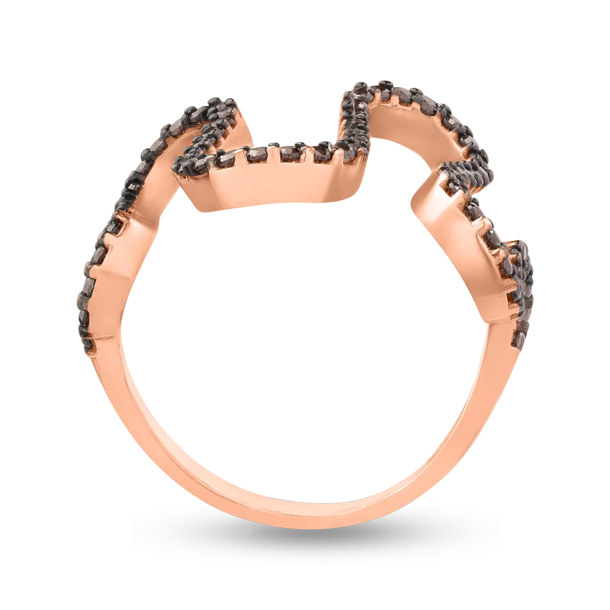 Geometryczny pierścionek z różowego złota z mikro osadzoną cyrkonią