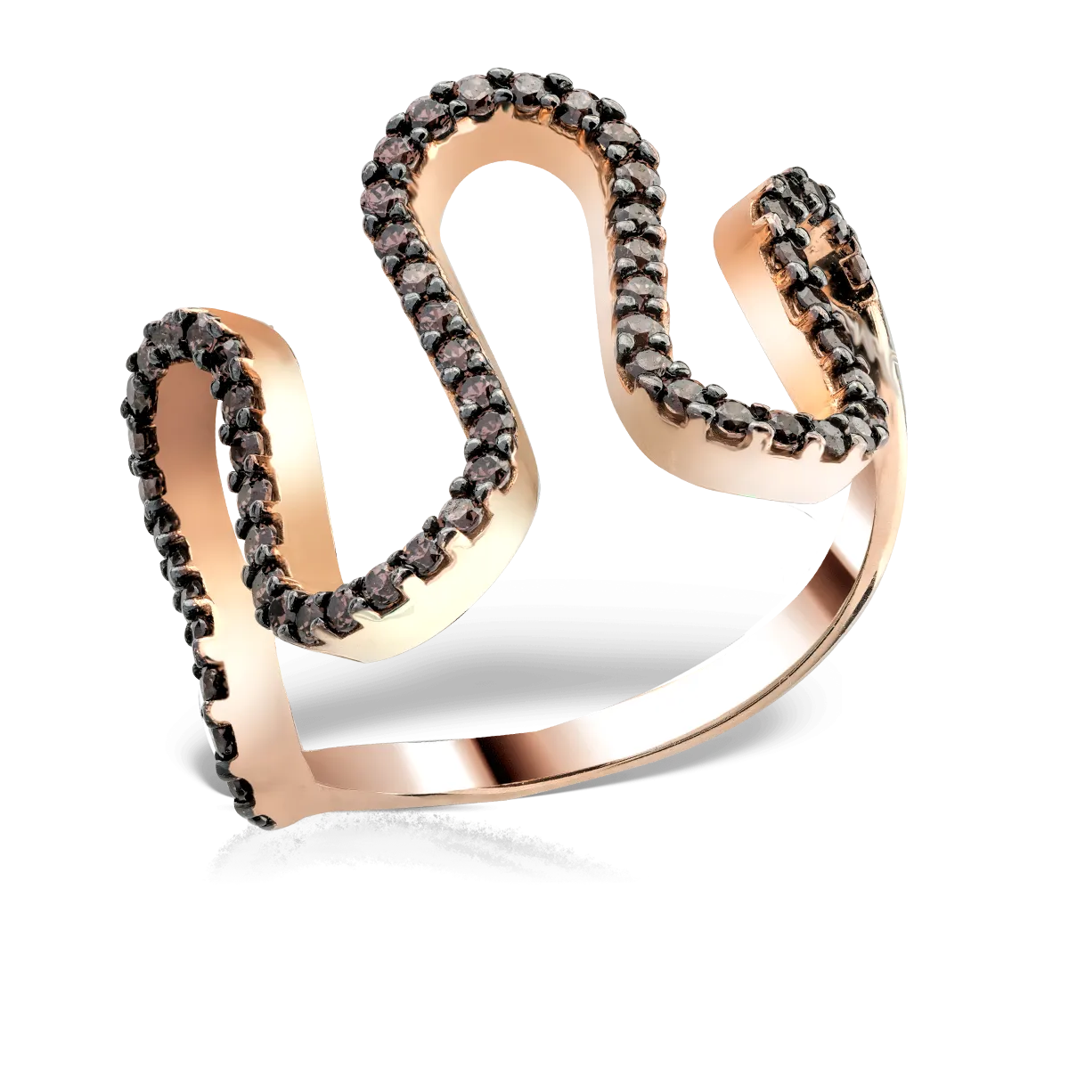 Inel geometric din aur roz cu zirconia microsetting-169755