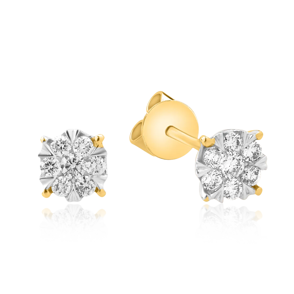 Kolczyki z żółtego złota z diamentami o masie 0.2ct