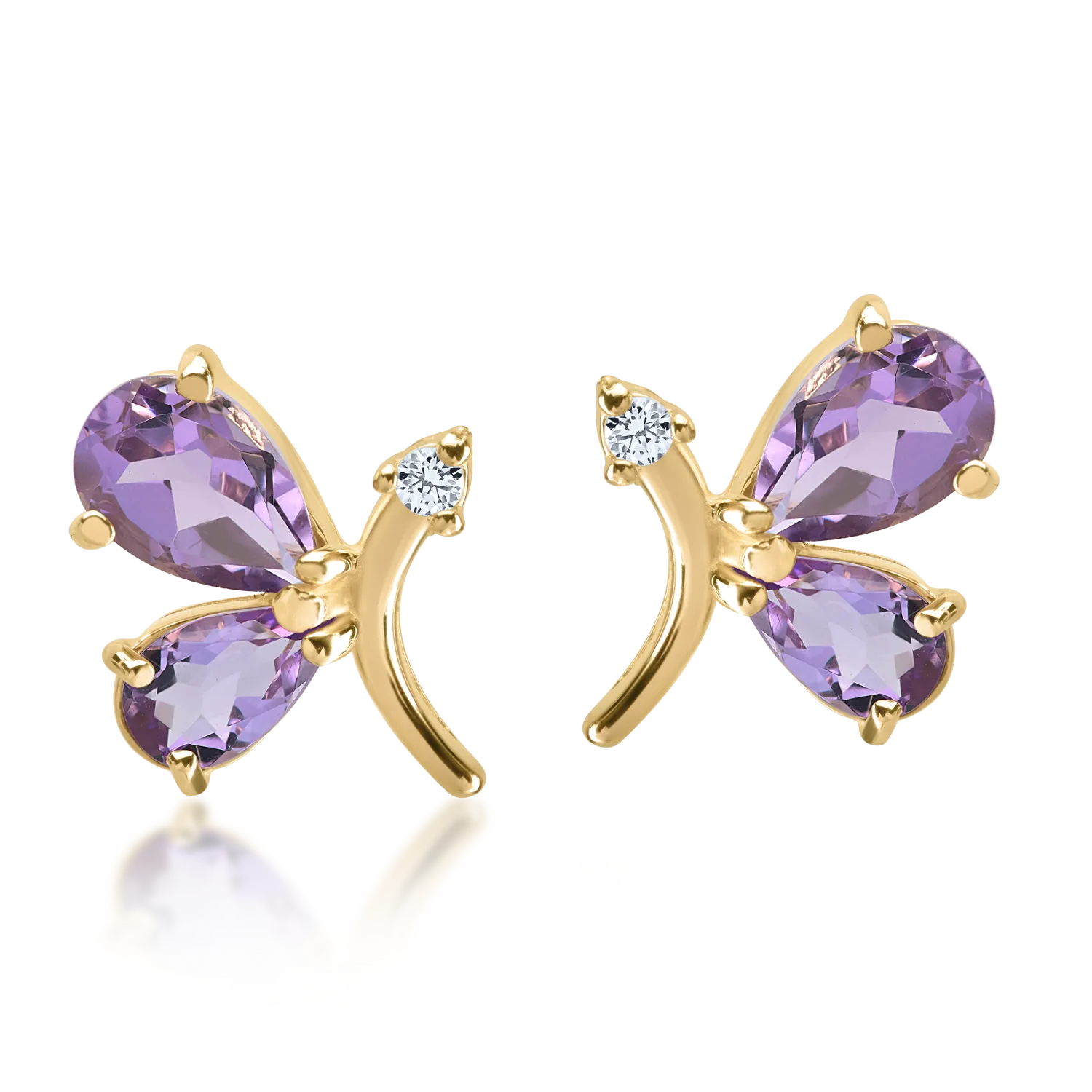 Yellow gold butterfly earrings with 1.7ct amethysts and zirconia