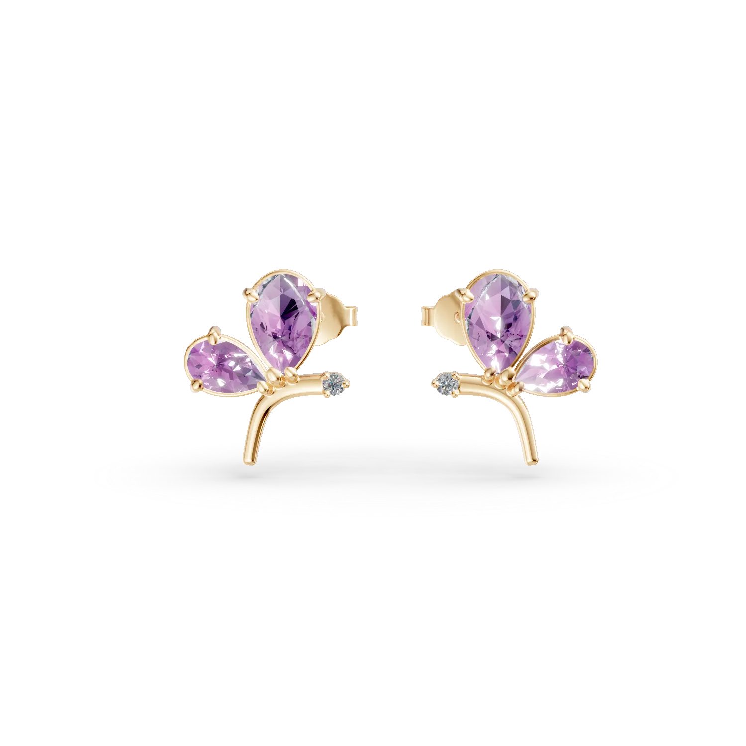 Yellow gold butterfly earrings with 1.7ct amethysts and zirconia