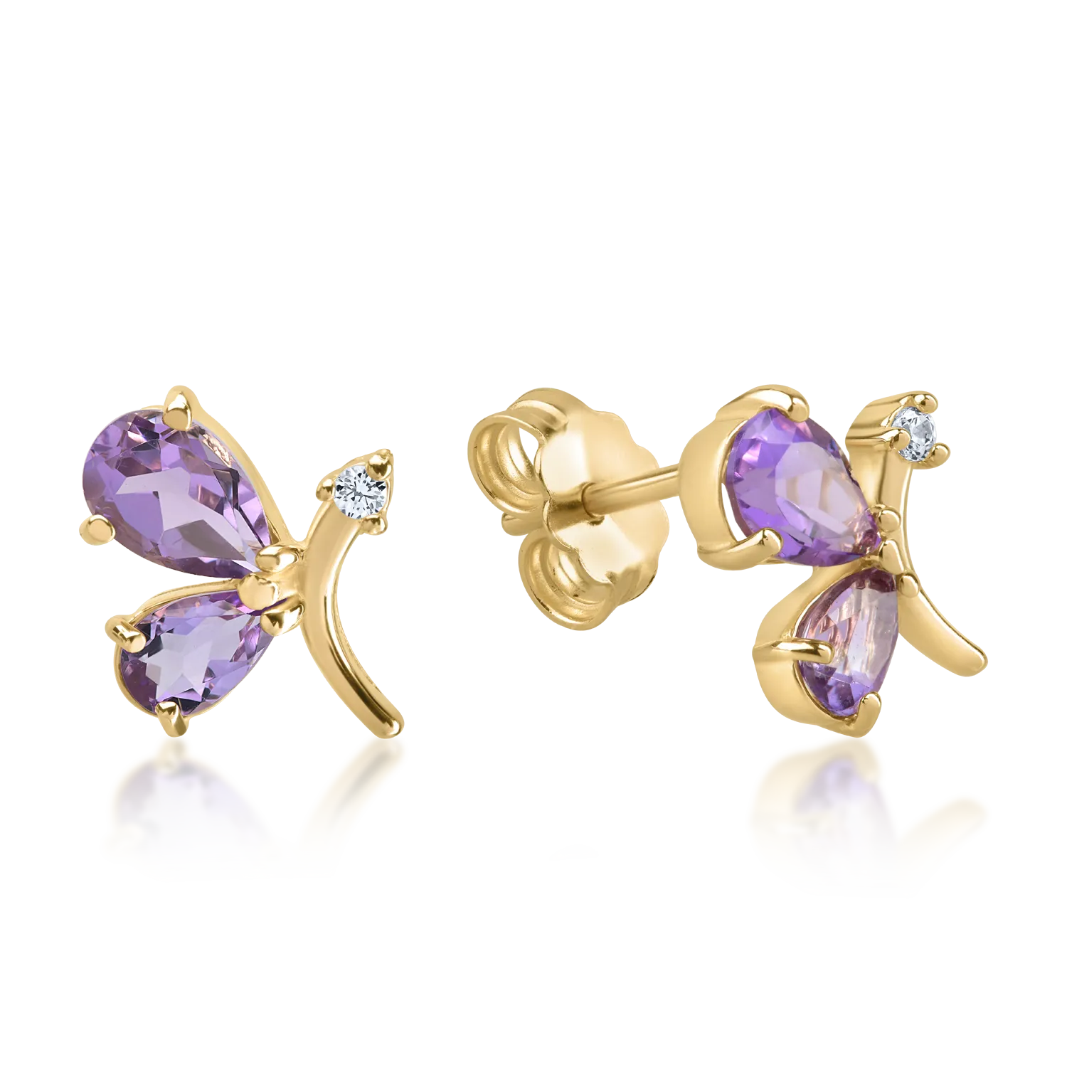 Yellow gold butterfly earrings with 1.7ct amethysts and zirconia