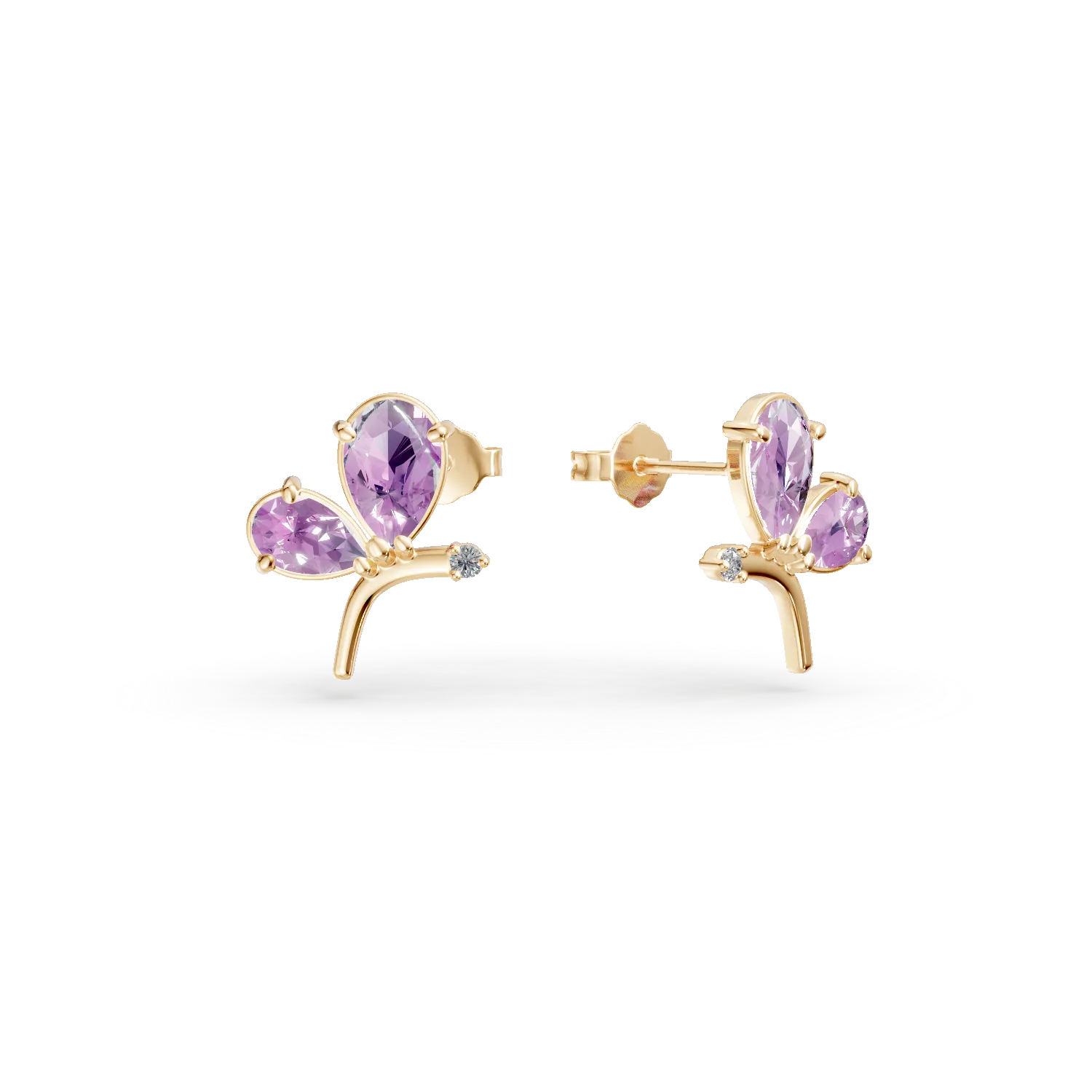 Yellow gold butterfly earrings with 1.7ct amethysts and zirconia