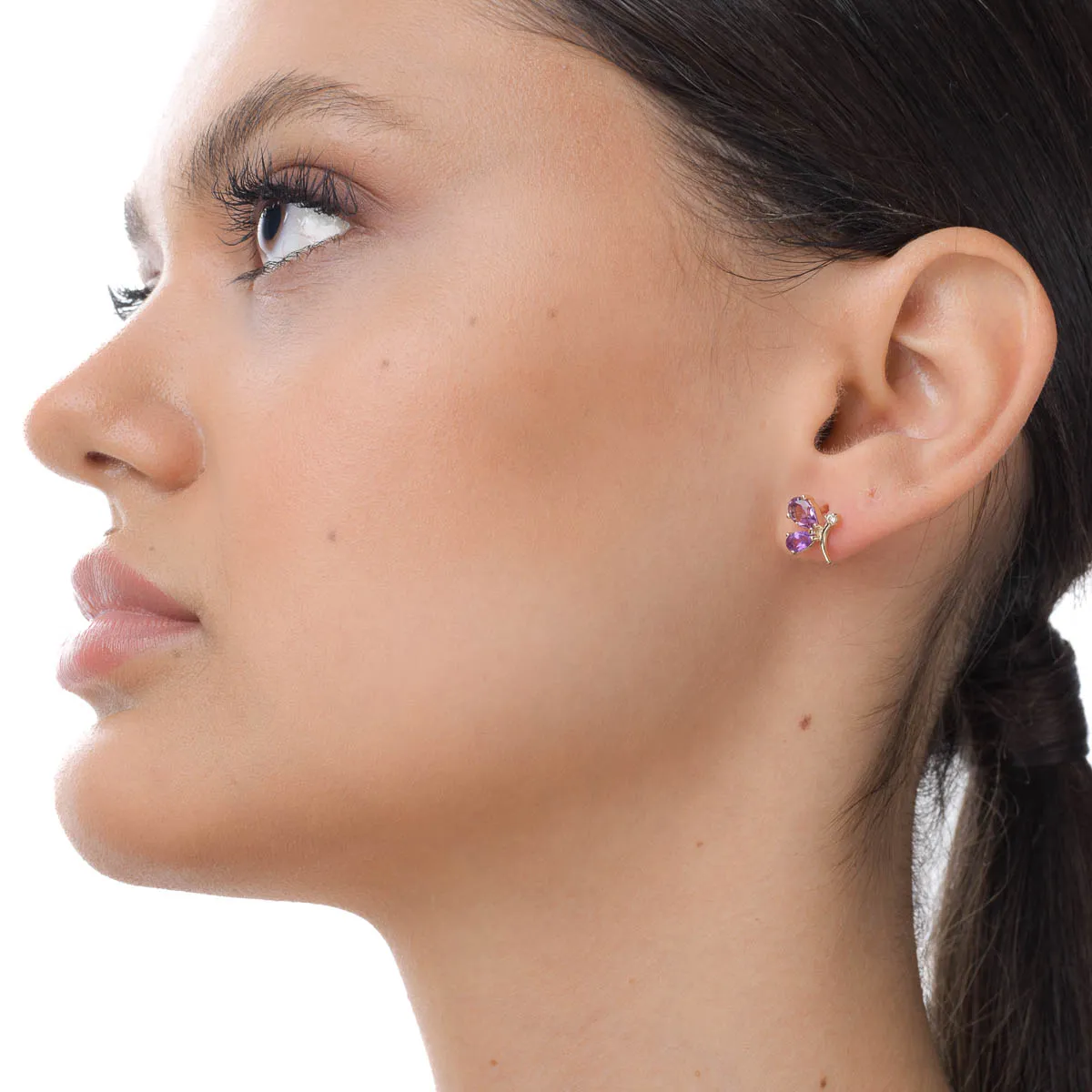 Yellow gold butterfly earrings with 1.7ct amethysts and zirconia