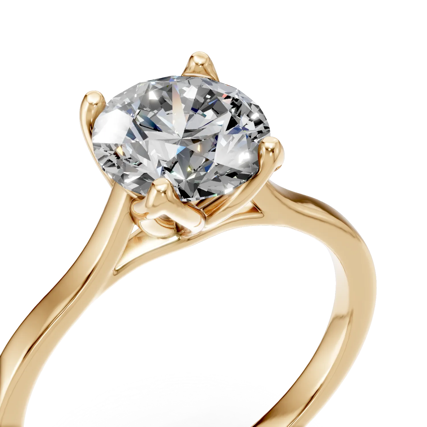 Inel de logodna Lotus din aur galben cu diamant solitaire de 1.5ct creat in laborator
