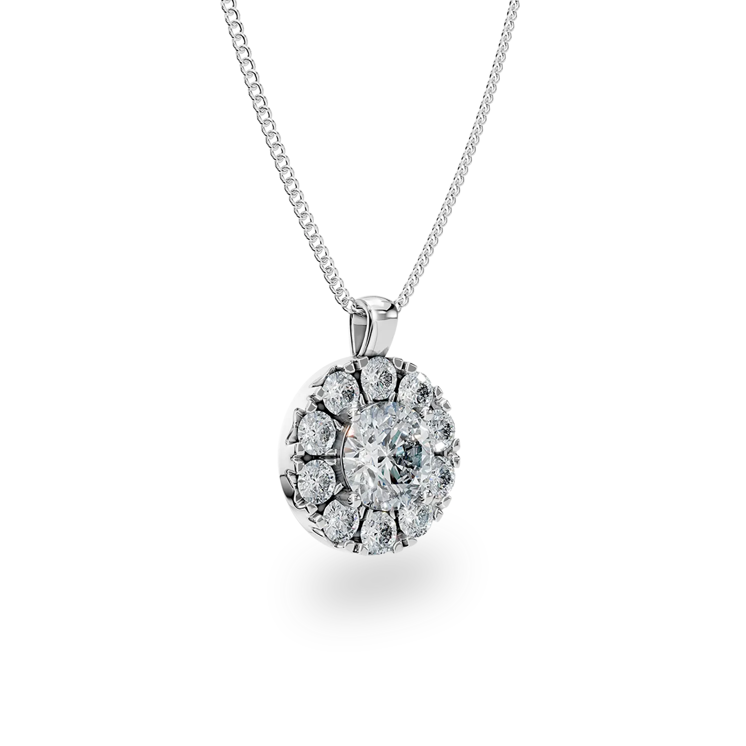 Lant cu pandantiv Amber din aur alb cu diamante de 0.25ct create in laborator