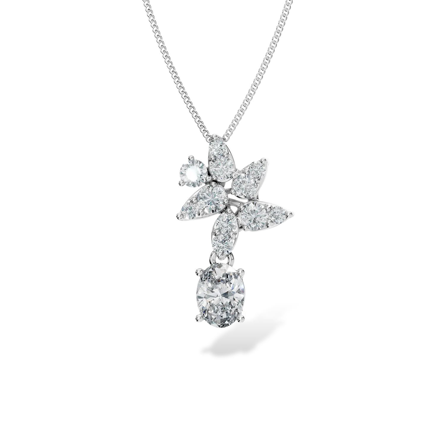 Lant cu pandantiv Bouquet din aur alb cu diamante de 0.4ct create in laborator