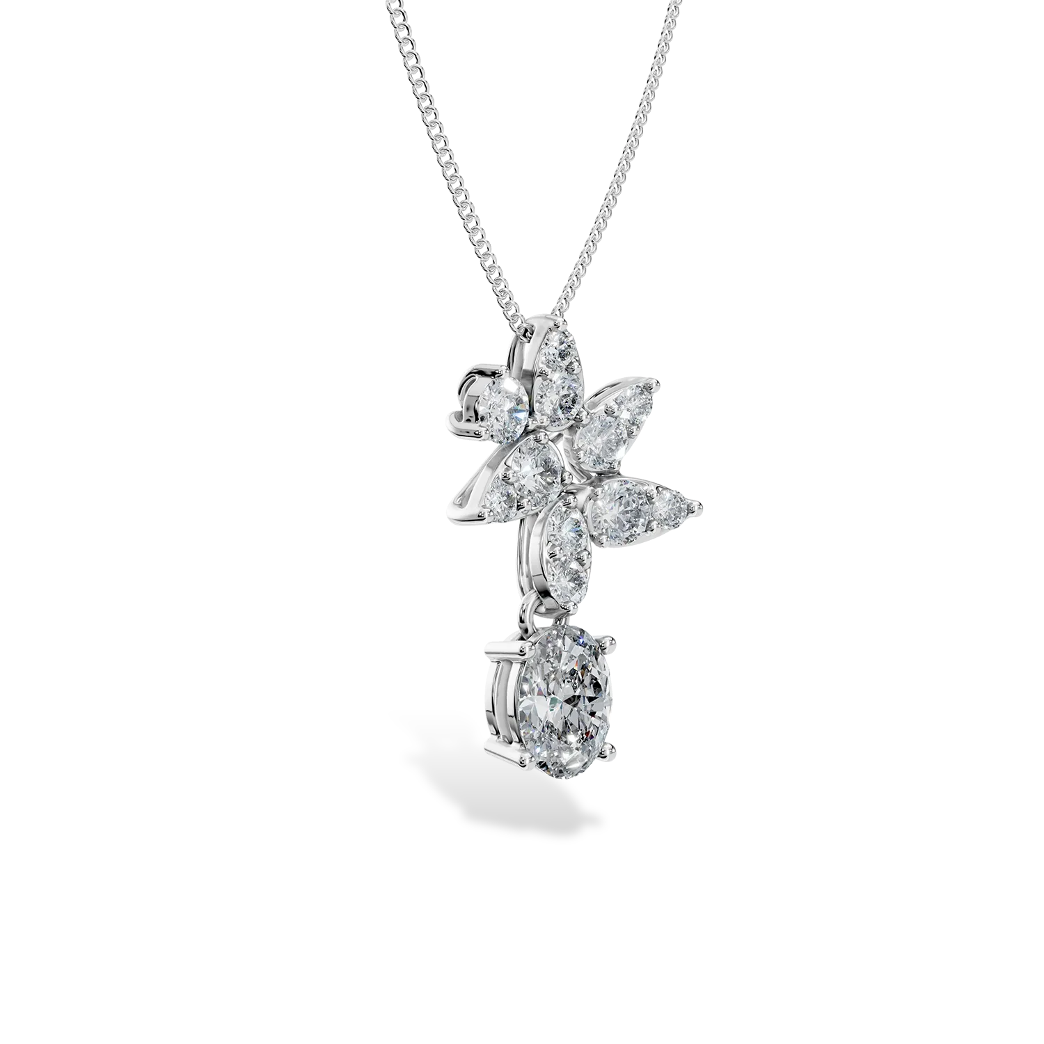 Lant cu pandantiv Bouquet din aur alb cu diamante de 0.4ct create in laborator