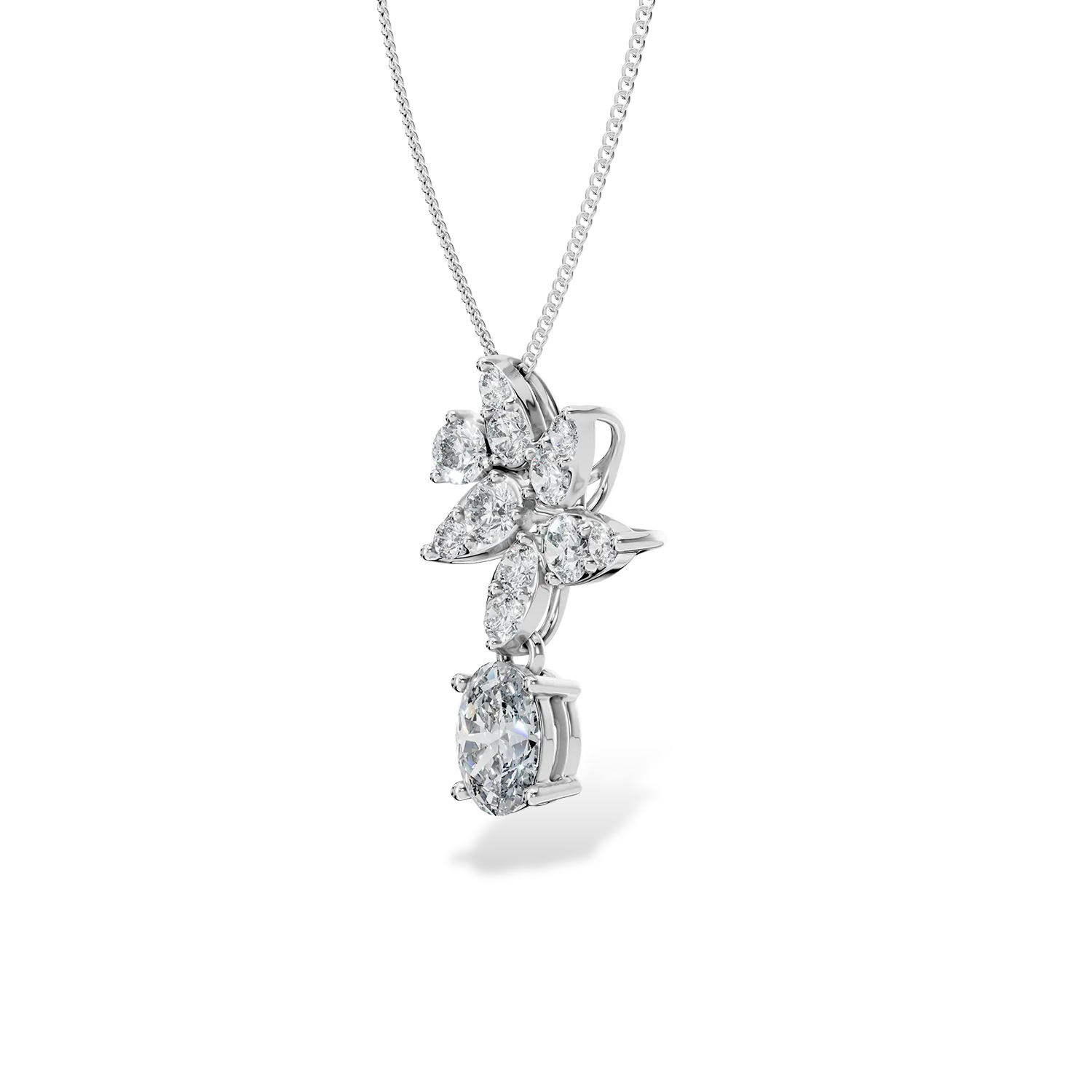 Lant cu pandantiv Bouquet din aur alb cu diamante de 0.4ct create in laborator