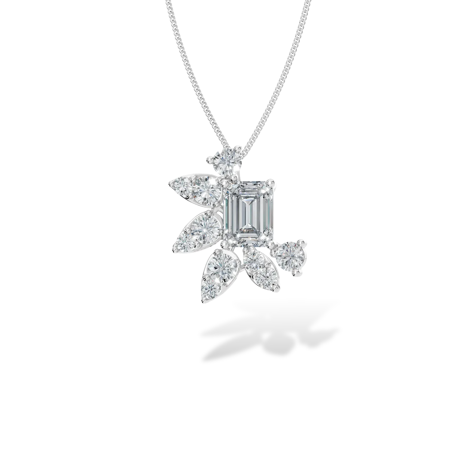 Lant cu pandantiv Bouquet din aur alb cu diamante de 0.4ct create in laborator