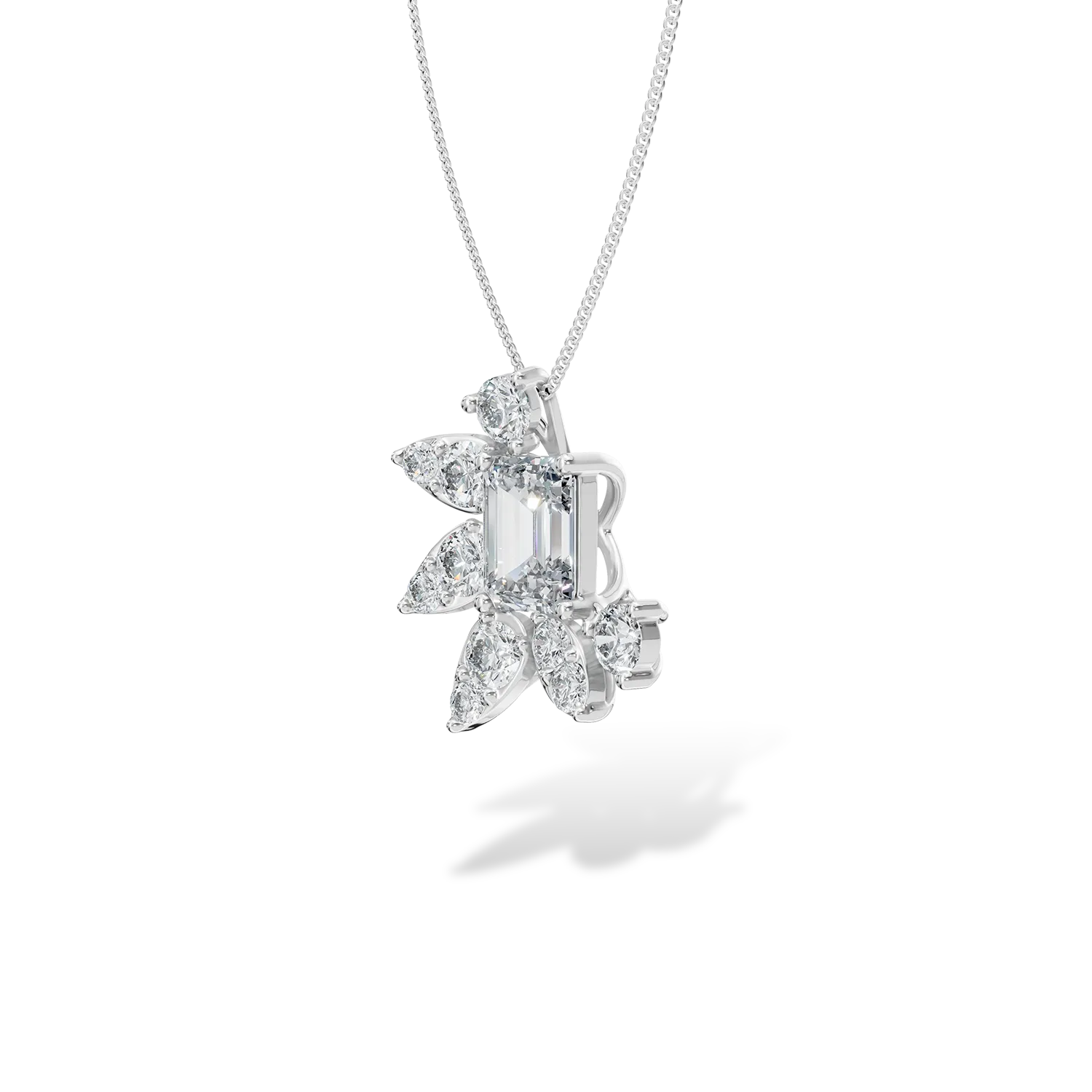 Lant cu pandantiv Bouquet din aur alb cu diamante de 0.4ct create in laborator