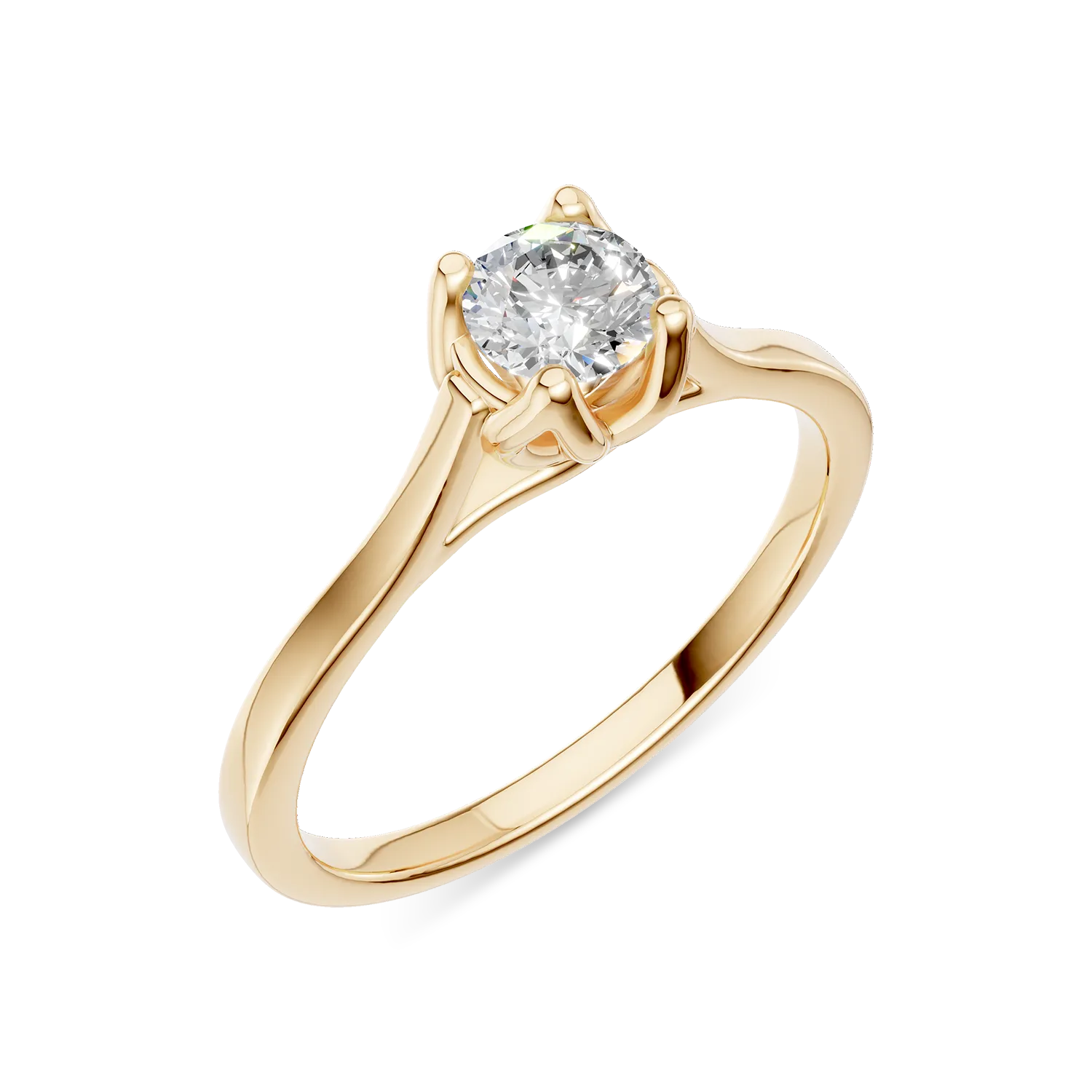 Inel de logodna Lotus din aur galben cu diamant solitaire de 0.3ct creat in laborator