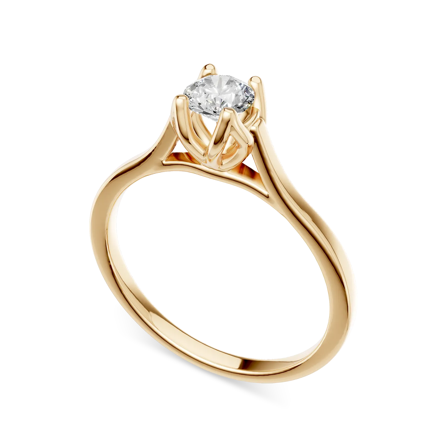 Yellow gold Lotus engagement ring with 0.3ct solitaire lab grown diamond