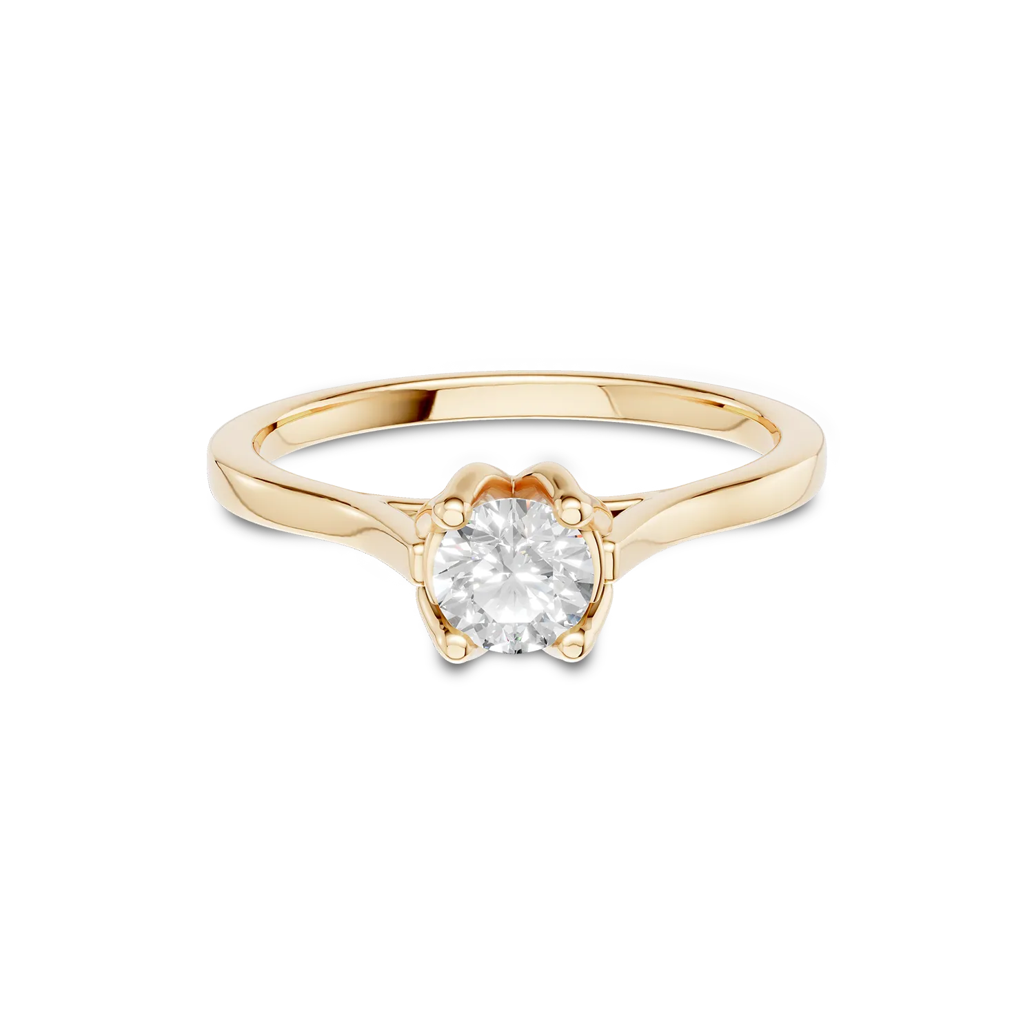 Yellow gold Lotus engagement ring with 0.3ct solitaire lab grown diamond