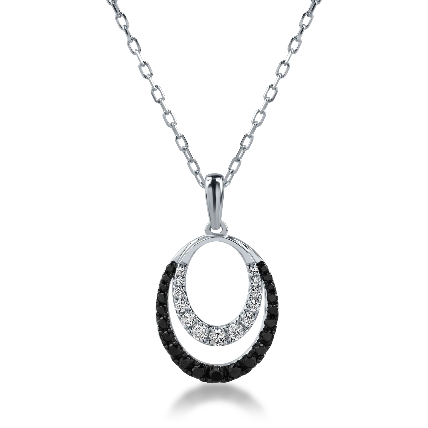 White gold pendant chain with 0.27ct black and clear diamonds