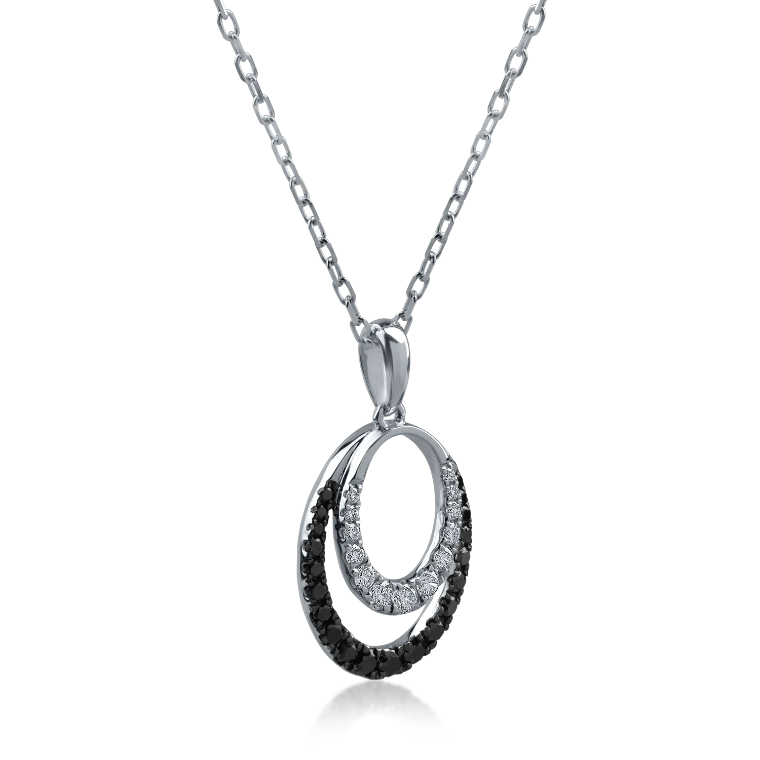 White gold pendant chain with 0.27ct black and clear diamonds