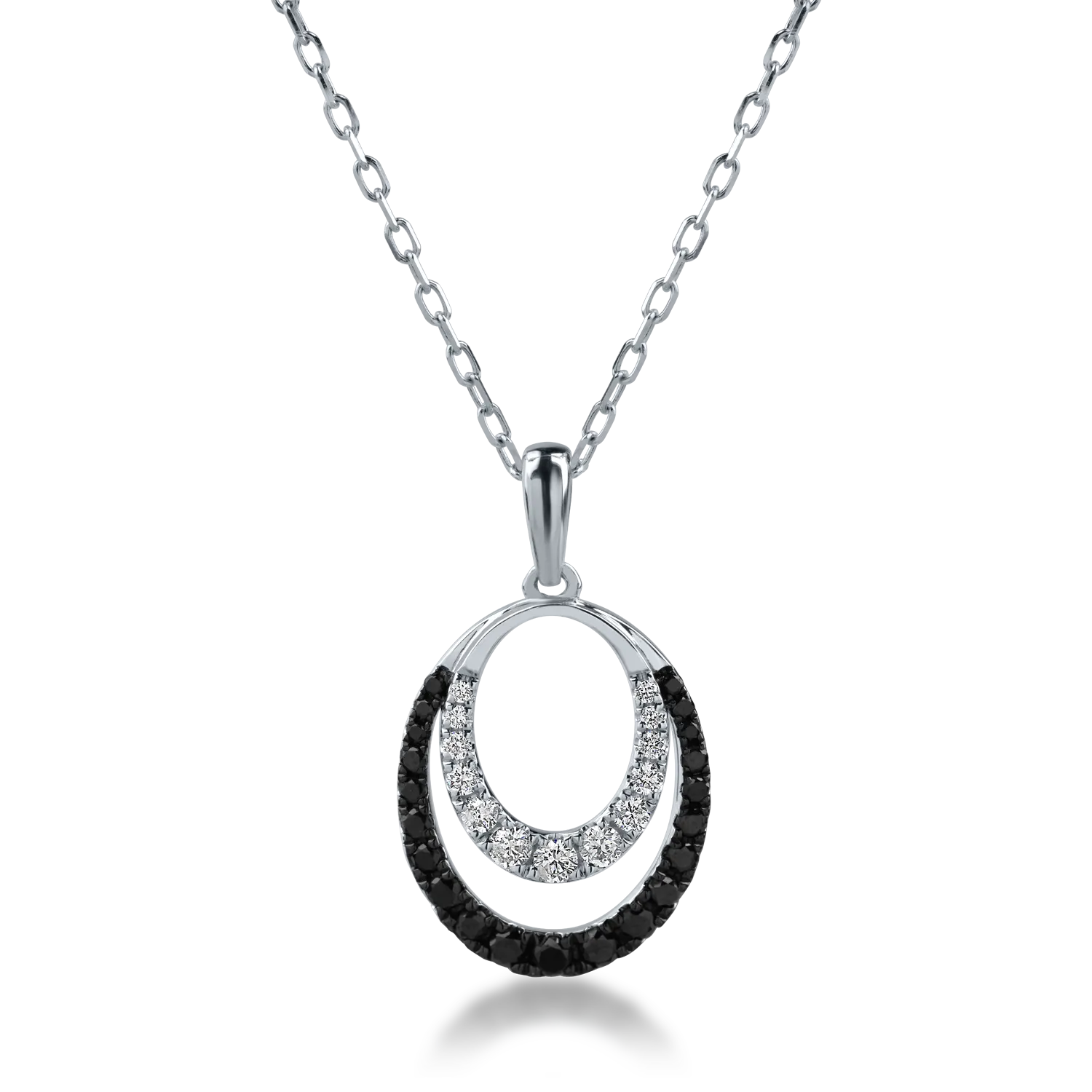White gold pendant chain with 0.2ct black and clear diamonds