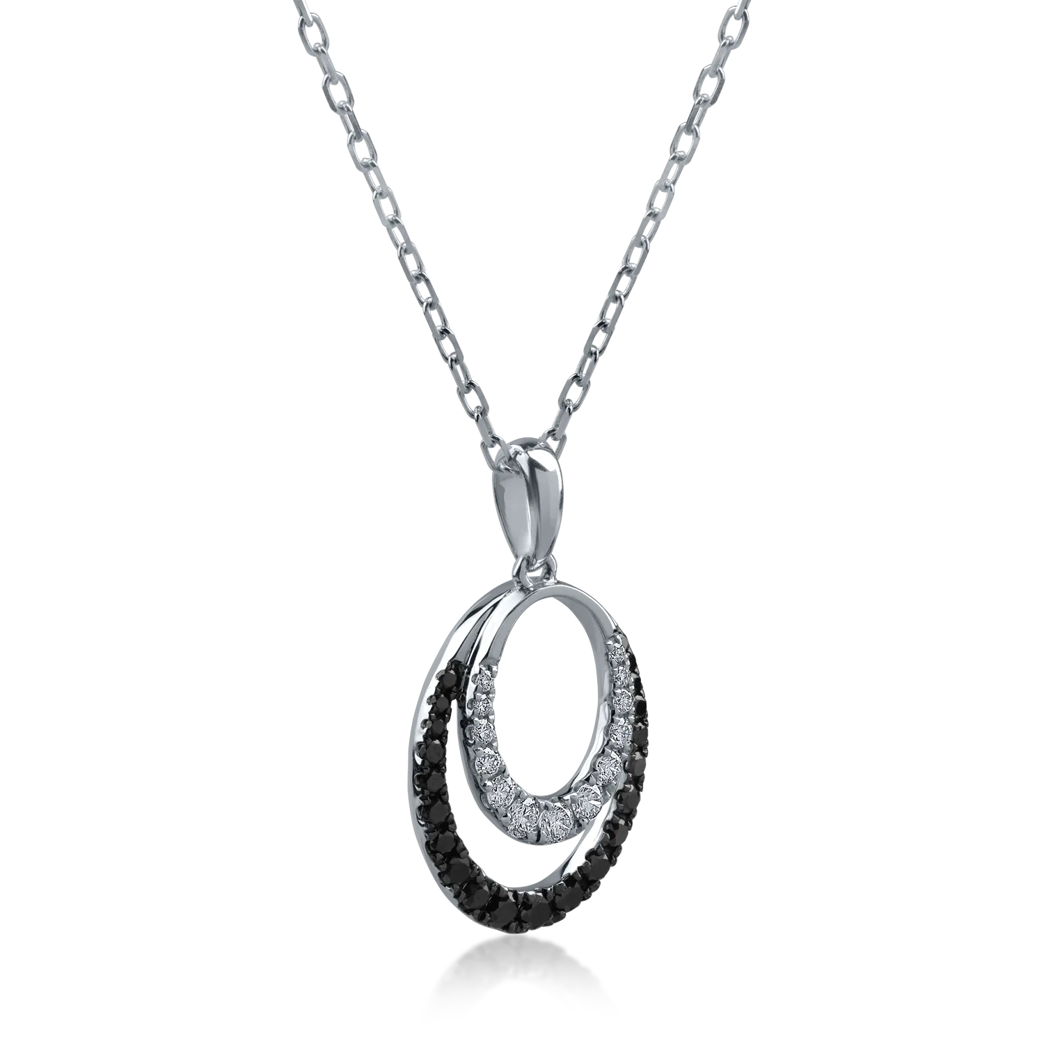 White gold pendant chain with 0.2ct black and clear diamonds