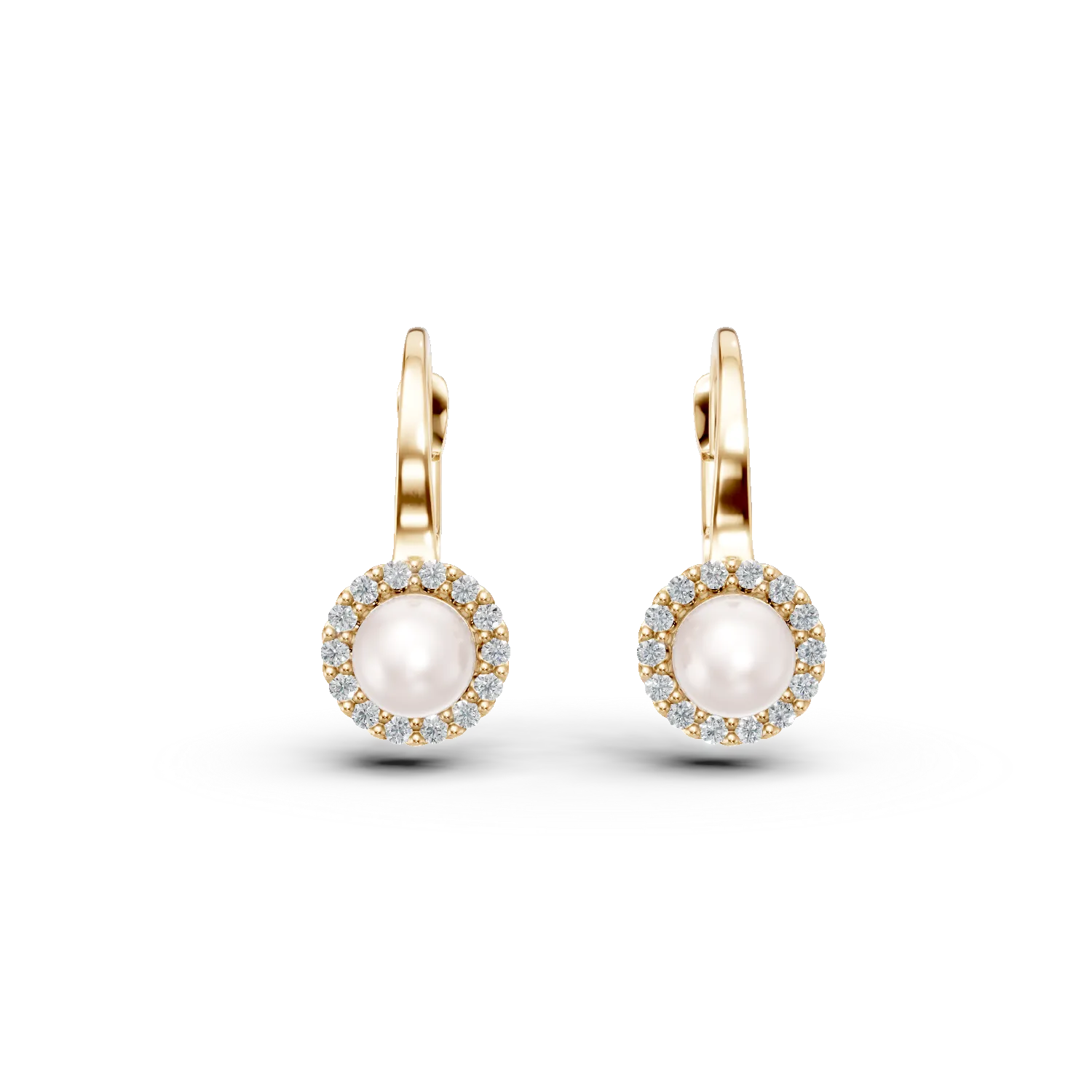 Yellow gold earrings with zirconia and synthetic pearls