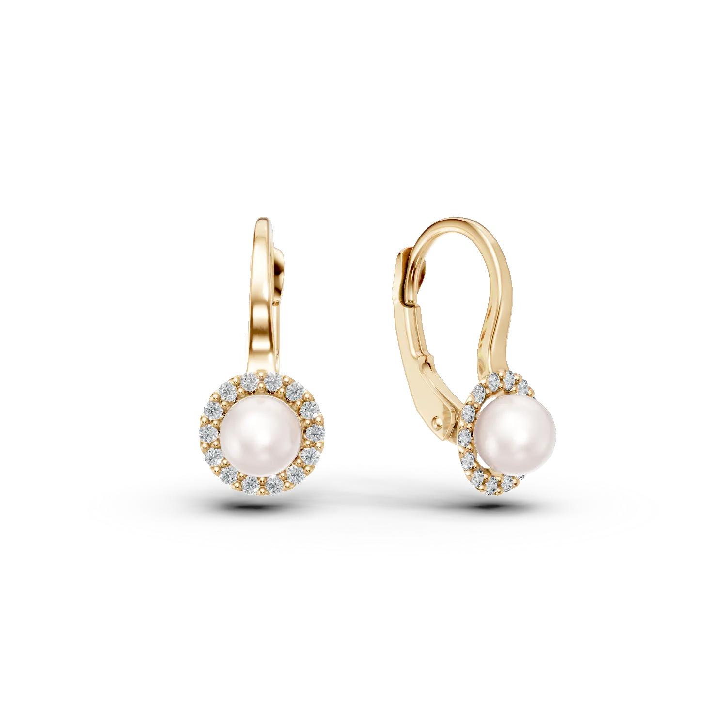 Yellow gold earrings with zirconia and synthetic pearls