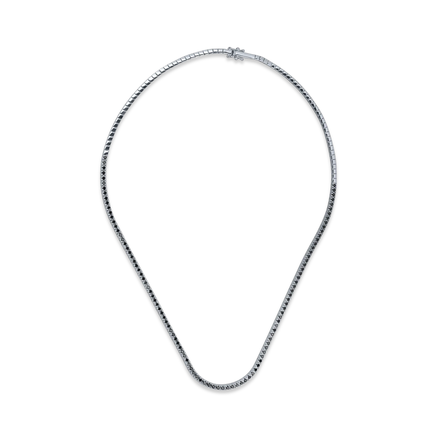 Teilor Colier tennis din aur alb cu diamante negre de 1.6ct