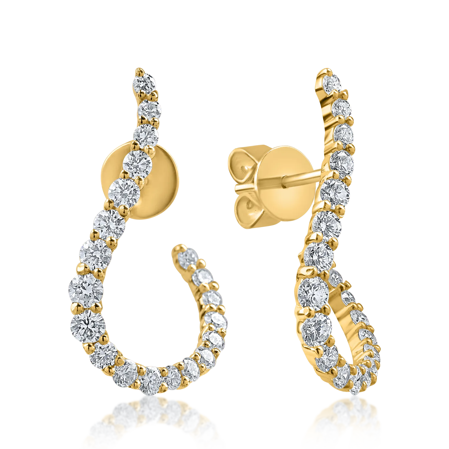 Sárga arany geometriai fülbevaló 0.8ct gyémántokkal