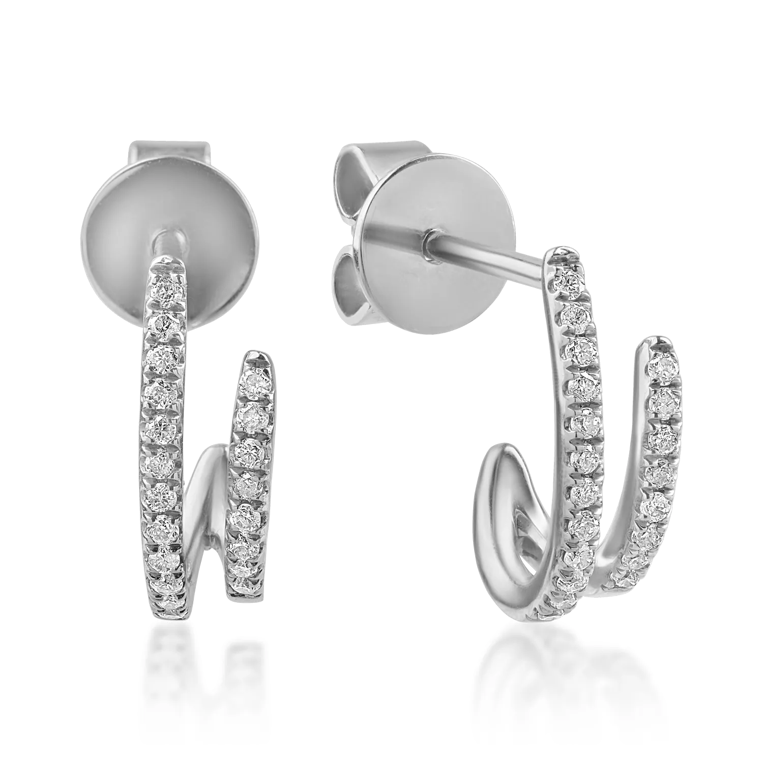 Cercei geometrici din aur alb cu diamante de 0.13ct