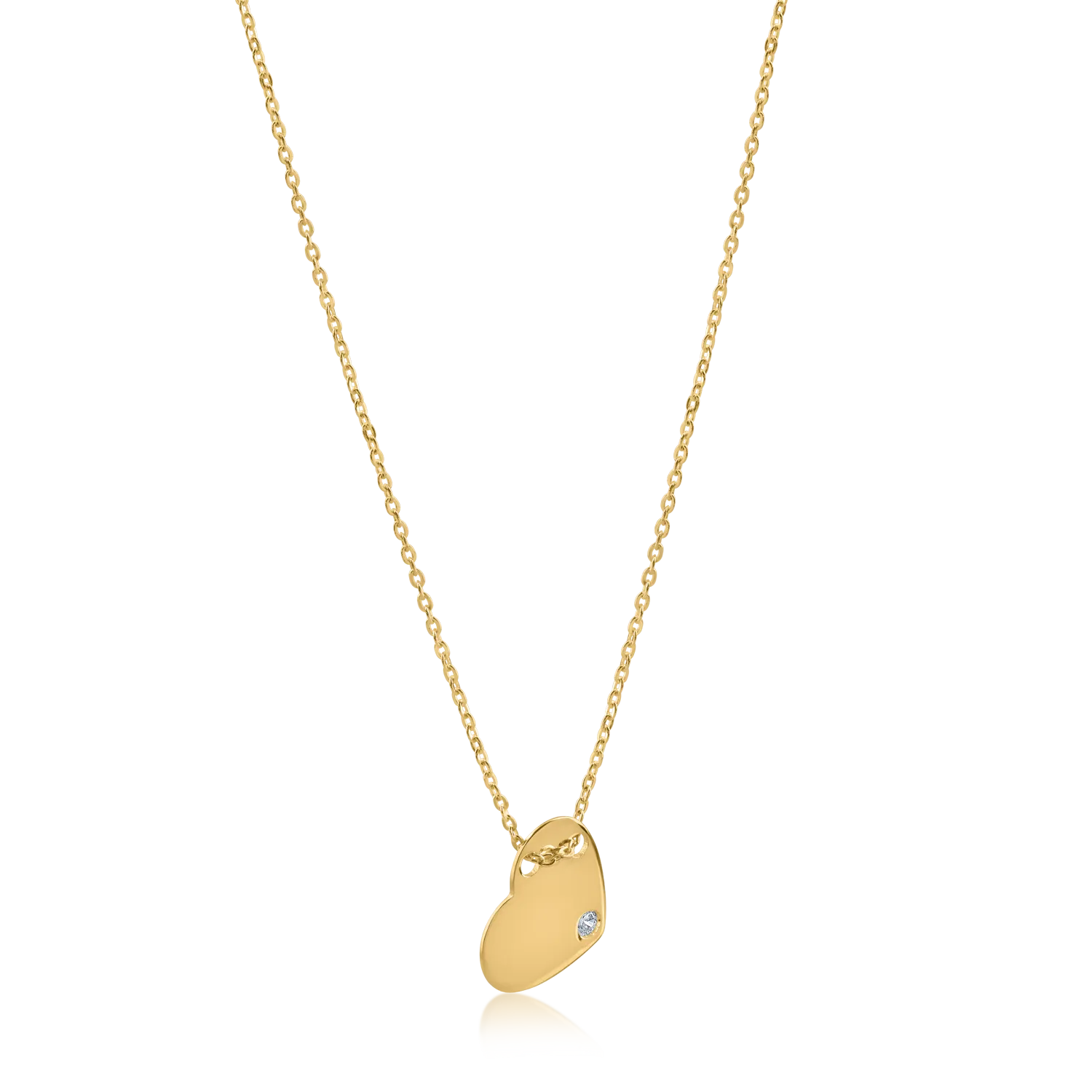 Yellow gold heart pendant necklace with zirconia